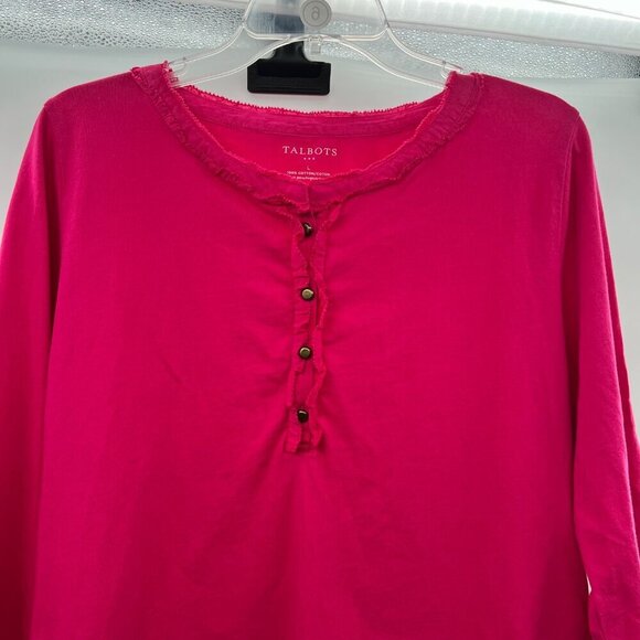Talbots Women's 3/4 Sleeve Henley Top Pink Size Large Buttons - Picture 2 of 9